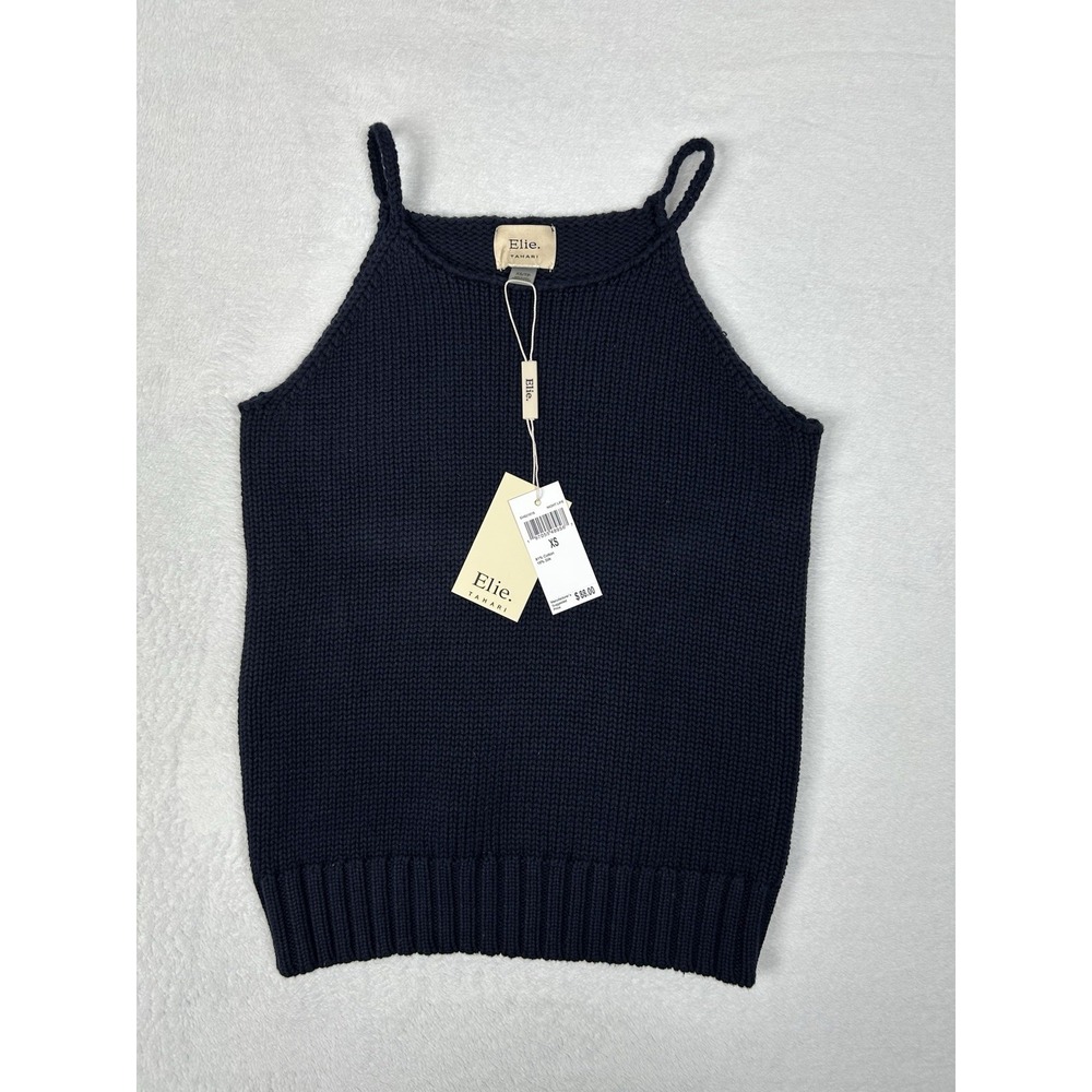 NWT Elie Tahari Women's XS Navy Cotton Silk Knit Sleeveless Sweater Tank Top